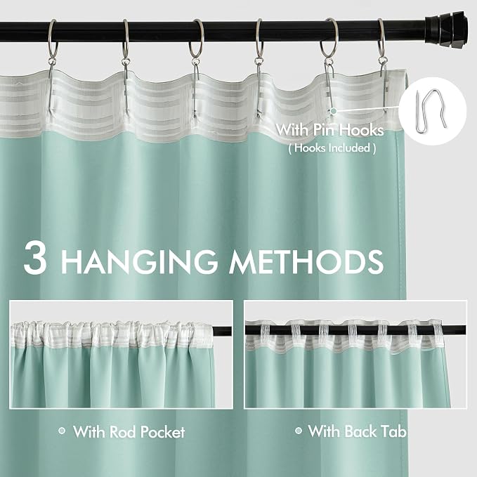 MIULEE Aqua Back Tab Blackout Curtains 52x84 Inch Length 2 Panels Set | Rod - Image 3