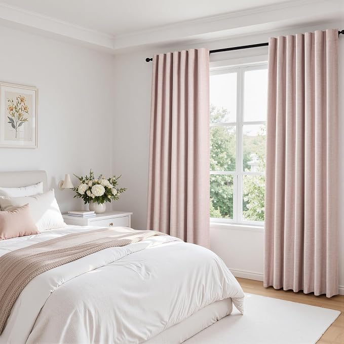 Topfinel Dusty Pink Linen Blackout Curtains 90 Inch Length 2 Panels - Image 3