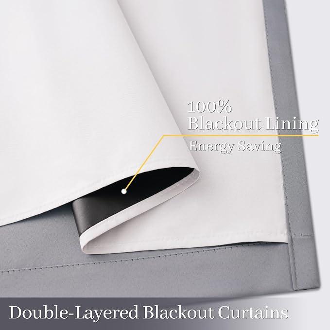 Yakamok Grey 100% Blackout Curtain Panels 84 inches, 2 Panels | Blackout - Image 3