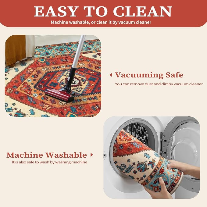 SERISSA 5ft Washable Non Slip Round Boho Area Rug - Image 3