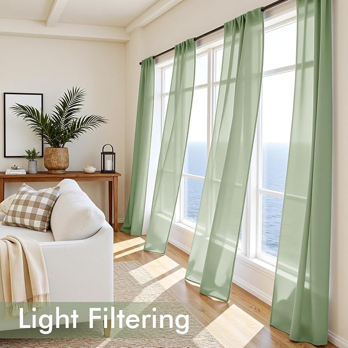 MIULEE Sage Green Sheer Curtains 108 Inches Long 4 Panels 42 x 108 Inches | - Image 4