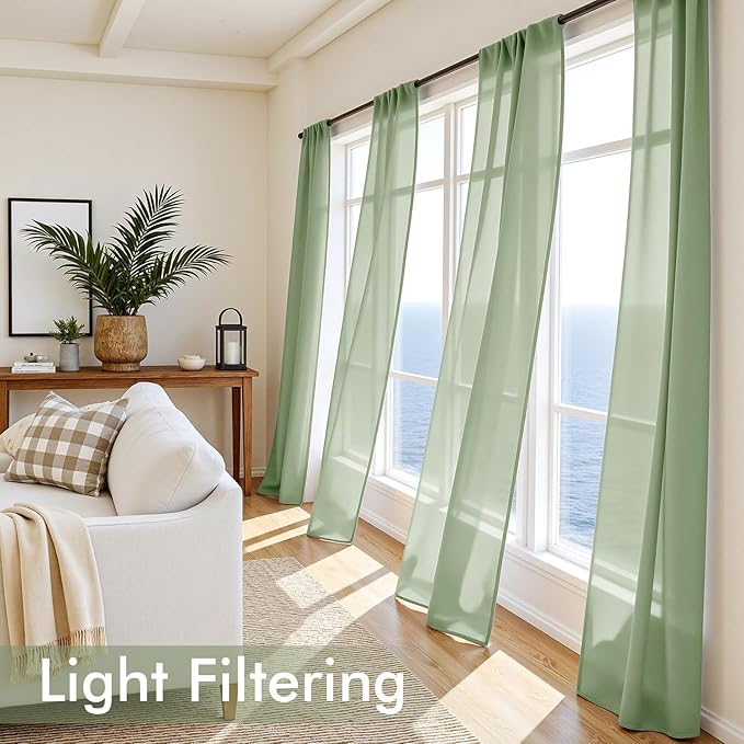 MIULEE Sage Green Sheer Curtains 72 Inches Long 4 Panels 54 x 72 Inches | Light - Image 4