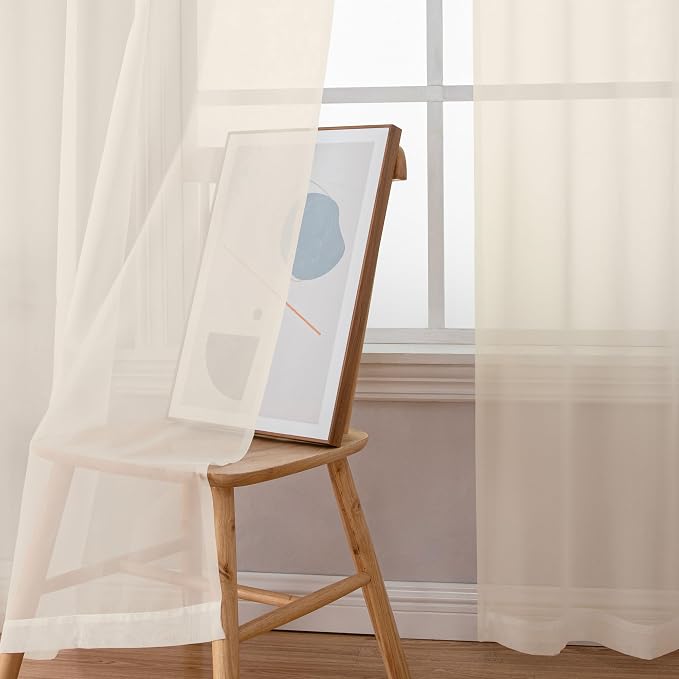 Simplebrand Cream Sheer Curtains 96 Inches Long 2 Panels, Light Filtering Rod - Image 7