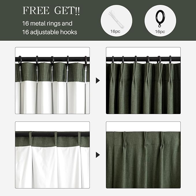 AUSSPVOCT Pinch Pleated 90 Inch Linen Curtains 100% Blackout - Image 8