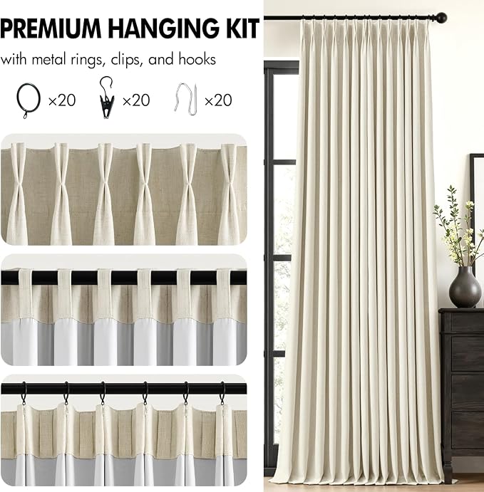 MIULEE Cream Pinch Pleated 100% Blackout Linen Curtains 40x63 Inches | Room - Image 8