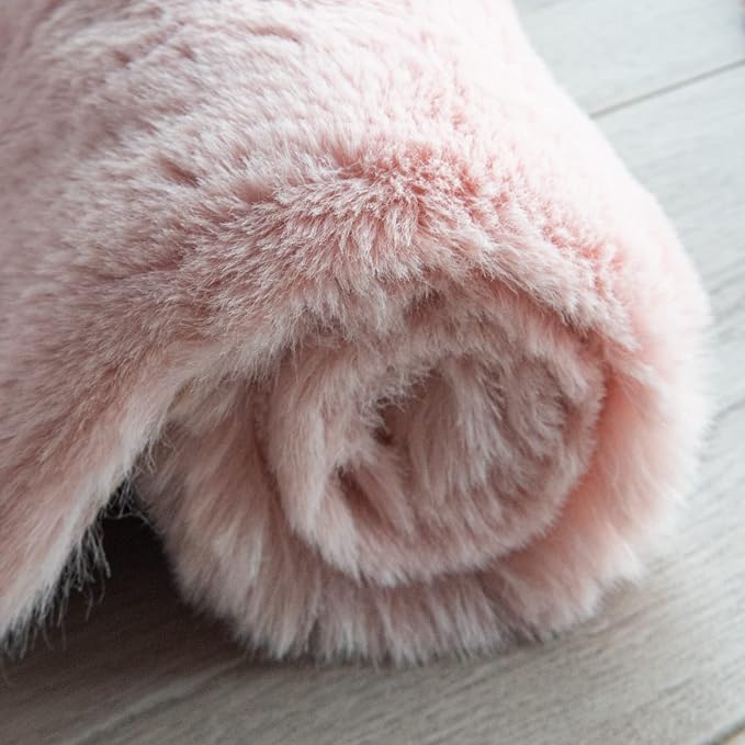 ORINOVA Pink Round Rug 5ft Washable Fluffy Faux Rabbit Fur Area Rugs - Image 9