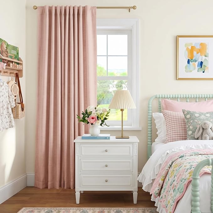 INOVADAY Extra Wide 100% Blackout Linen Curtains 102x84 Blush Pink | Linen - Image 6