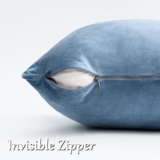 GIGIZAZA Stone Blue Velvet Throw Pillow Covers 12x20 Pack of 2 | Decorative - Image 4