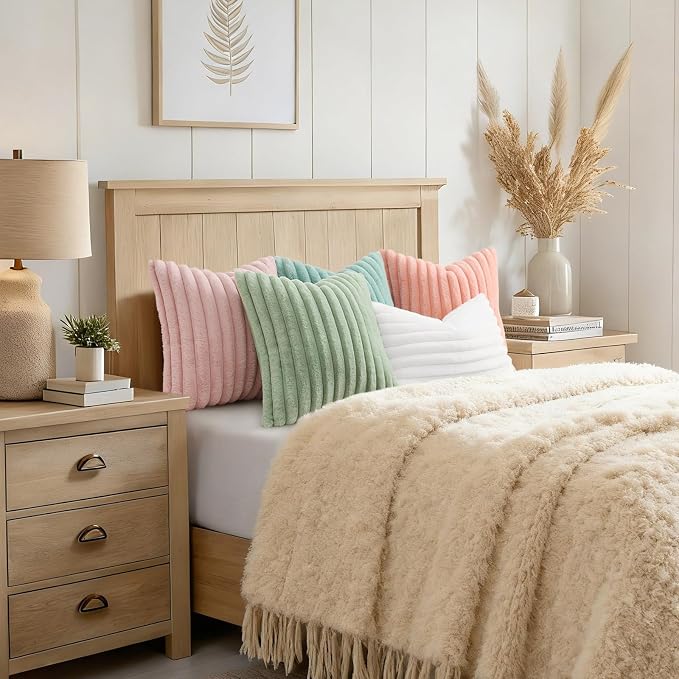 decorUhome Fall Faux Fur Throw Pillow Covers 26x26 Set of 2 Pink | Decorative - Image 8