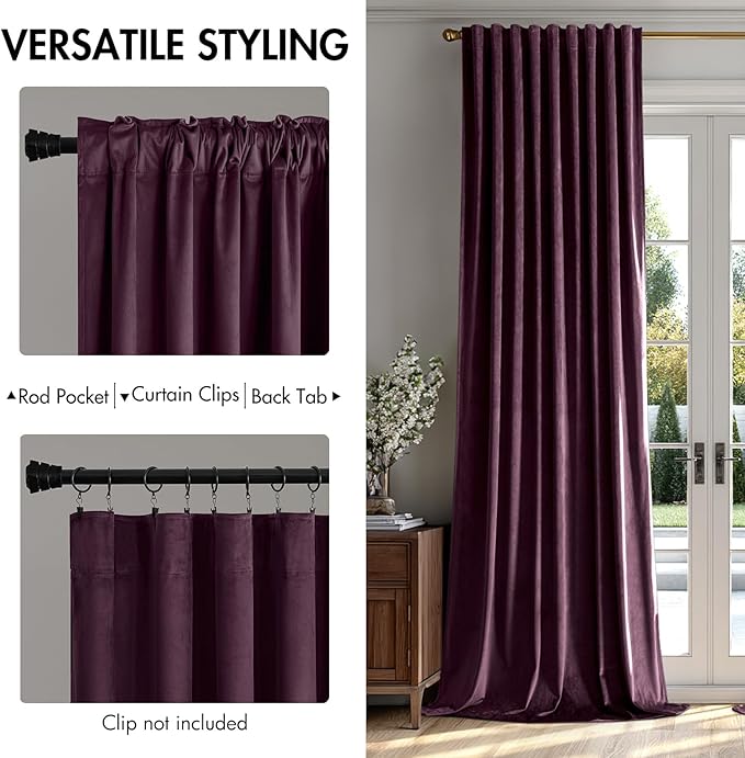 MIULEE Dark Purple Velvet Curtains 52x96 inches Luxury Blackout Curtains | - Image 2