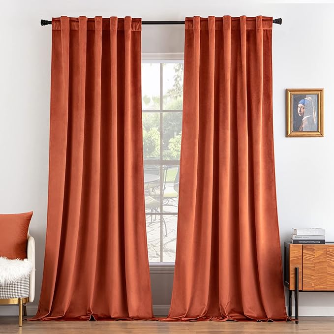 MIULEE Velvet Curtains 52x84 inches 2 Panels Burnt Orange Blackout Curtains | by MIULEE