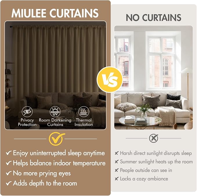 MIULEE 84 Inch Length Dark Beige Blackout Bedroom Curtains Set of 4 | Thermal - Image 7