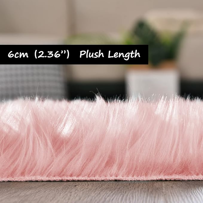 Goolela Pink Fur Rug for Bedroom Sheepskin Rug 2x6 Fluffy Runner Rug Dorm Fuzzy - Image 2