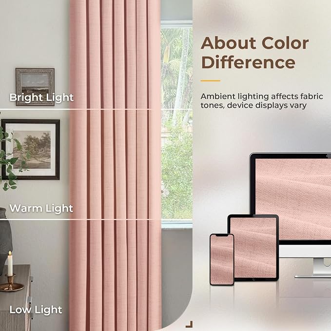 INOVADAY Linen Textured 100% Blackout Sliding Door Curtains 102x90 | Blush Pink - Image 9