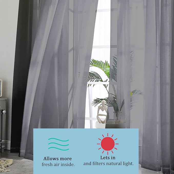 Black Sheer Curtains, Sheer Curtains 84 inch Length 2 Panels Set, Rod Pocket - Image 4