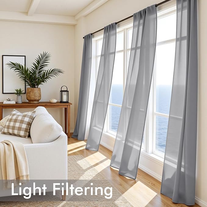 MIULEE Dark Grey Sheer Curtains 108 Inches Long 4 Panels 42 x 108 Inches | - Image 4