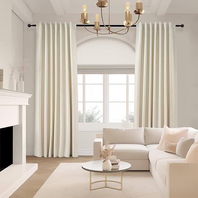 86 Inches Long Cream Colored Custom Blackout Linen Curtains Ivory Cream Pinch - Image 4