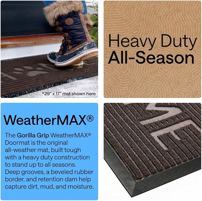 GORILLA GRIP 100% Waterproof All-Season WeatherMAX Doormat 35x23, US Designed - Image 3