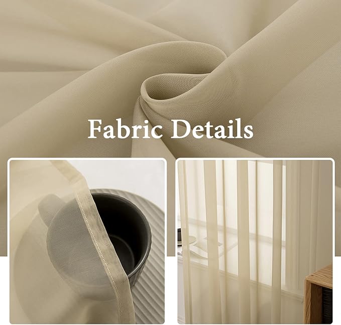 MIULEE 2 Panels Sheer Curtains for Living Room 54 X 90 Inches Beige | Window - Image 3