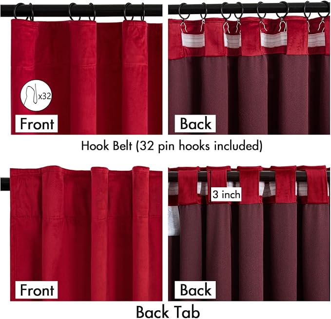 MIULEE Velvet Curtains 50W x 90L 2 Panels Red Blackout Curtains | Luxury velvet - Image 3