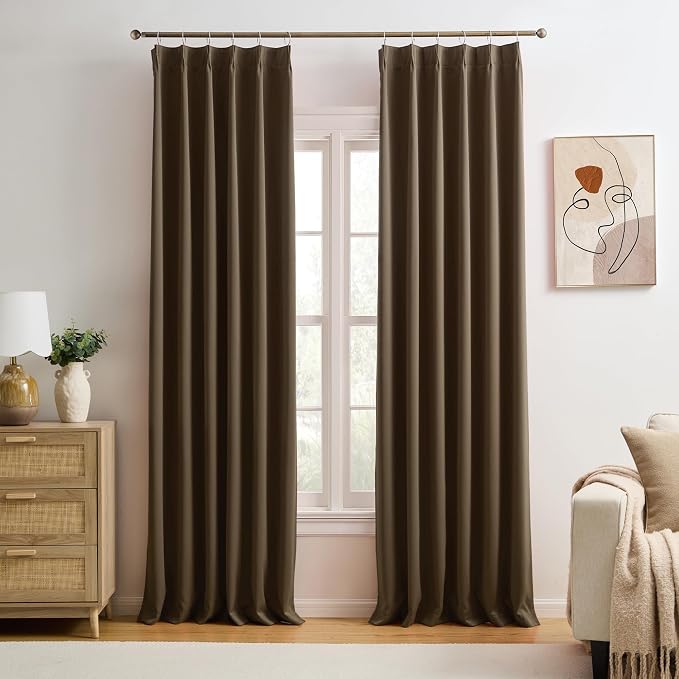 Blackout Curtains 84 Inches Long, Pinch Pleated Window Room Darkening Curtain by KEQIAOSUOCAI