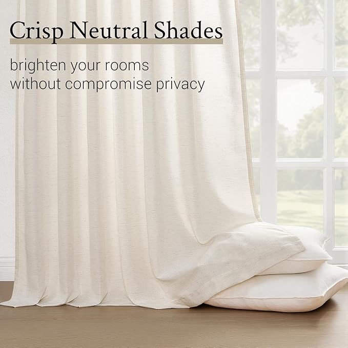 96 Inches Long Pinch Pleated Semi Sheer Curtains, Birch Linen Blended Light - Image 5
