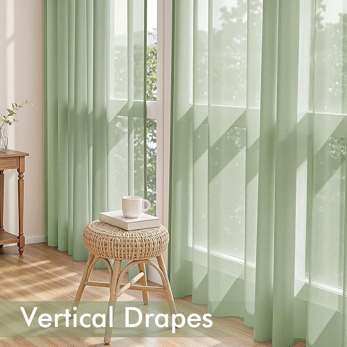 MIULEE Sage Green Sheer Curtains 108 Inches Long 4 Panels 42 x 108 Inches | - Image 5