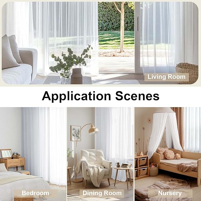 Sheer White Curtains, Sheer Curtains 63 inch Length 2 Panels Set, Rod Pocket - Image 6