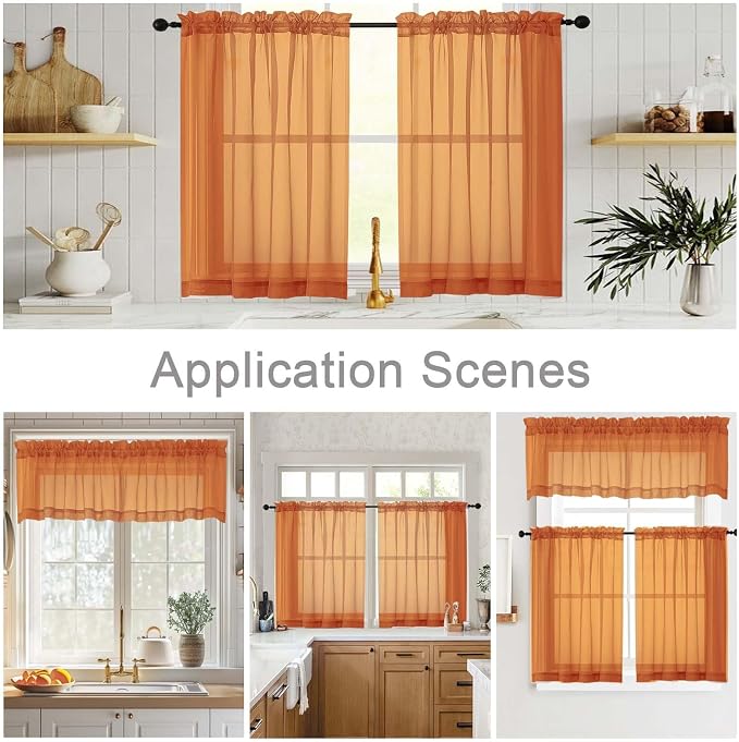 Orange Valances for Windows, Modern Solid Mini Small Window Curtains for Cafe - Image 6