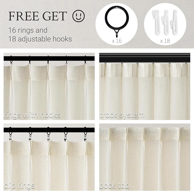 Topfinel Natural Pinch Pleated Linen Curtains 84 Inch Length 1 Panels - Image 2