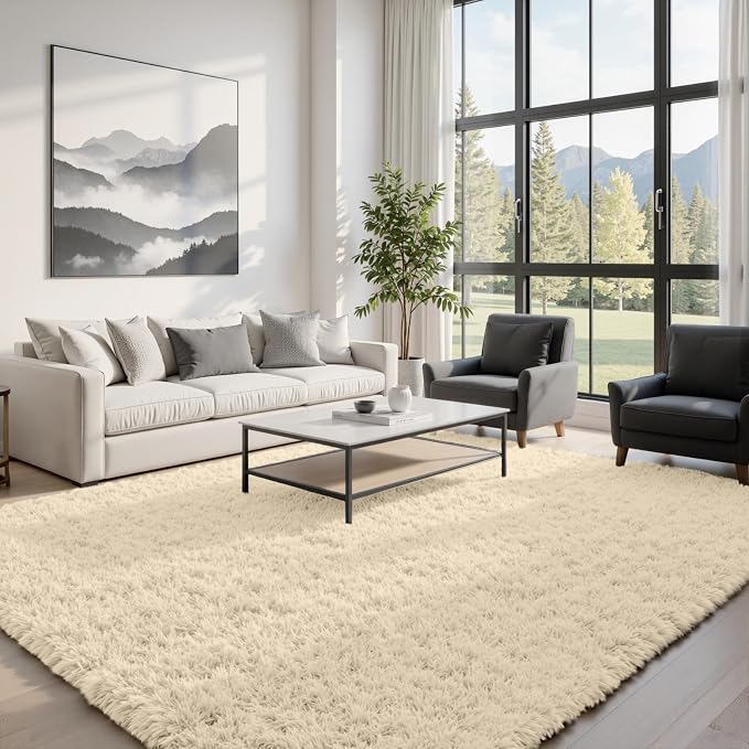 5x8 Fluffy Shag Area Rugs for Living Room Bedroom: Soft Plush Carpet Beige | - Image 4