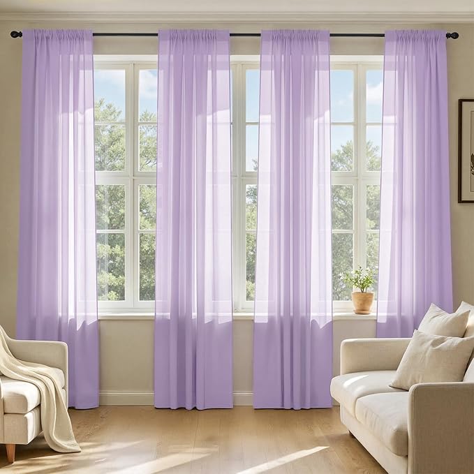 MIULEE Light Purple Sheer Curtains 96 Inches Long 4 Panels 42 x 96 Inches | by MIULEE
