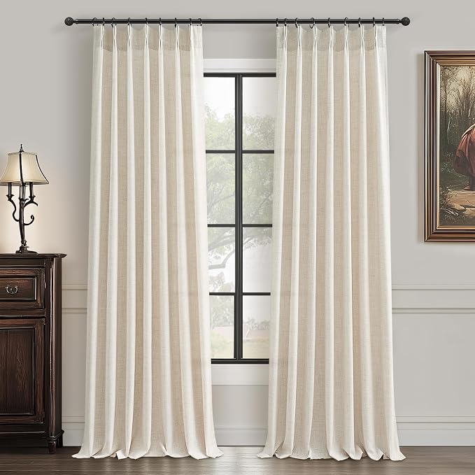 PleatedDrapes Extra Long 120 Inch Living Room Curtains, Ivory Beige Textured by PleatedDrapes