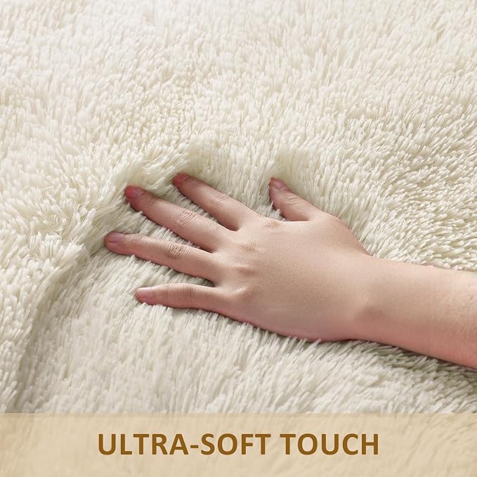 Ophanie 4x6 Oval Ivory Rugs for Bedroom Living Room Washable, Fluffy Fuzzy - Image 2