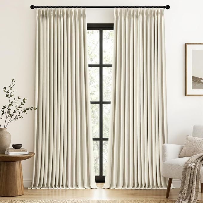MIULEE Cream Pinch Pleated 100% Blackout Linen Curtains 40x96 Inches | Room by MIULEE