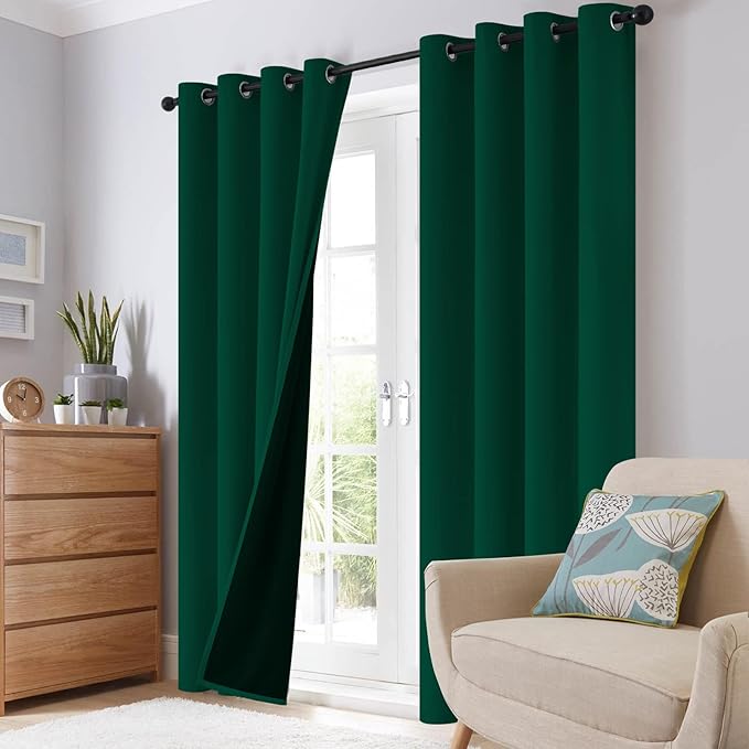 SimpleHome Dark Green 100% Blackout Curtains Room Darkening Living Room 63 | - Image 8