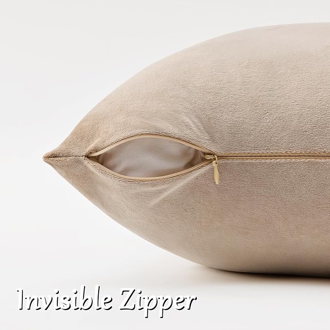 GIGIZAZA Taupe Velvet Pillow Covers 16x16 Decorative Pillows Pack of 2 | - Image 4