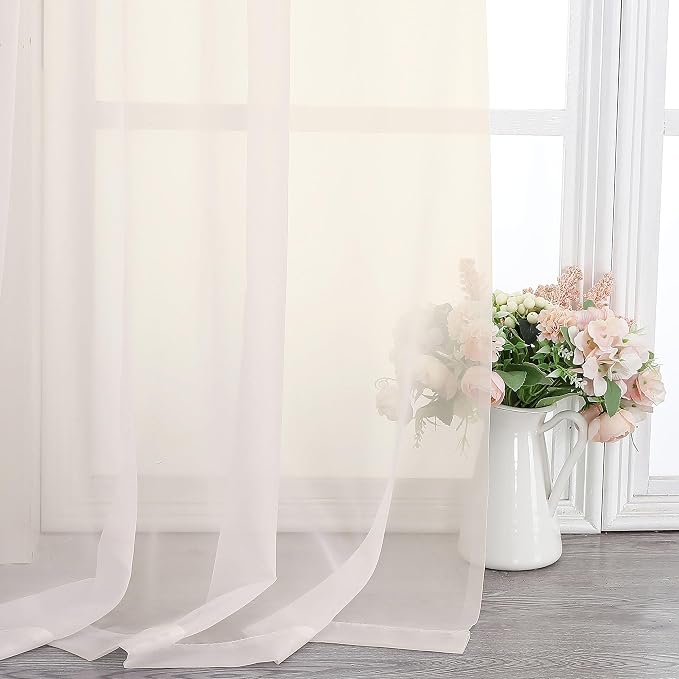Chyhomenyc Cream Sheer Curtains 45 Inch Long 2 Panels, Short Voile Sheer Drapes - Image 7