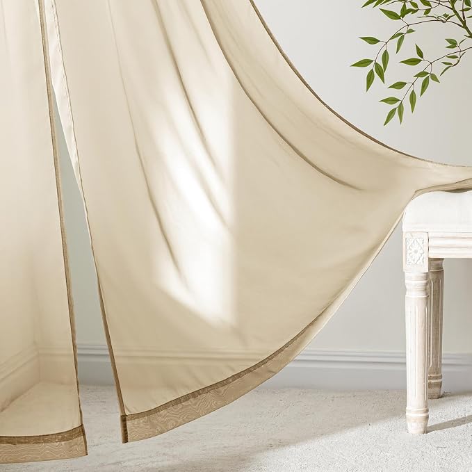 MIULEE Beige Sheer Curtains 63 Inches Long 4 Panels 54 x 63 Inches | Light - Image 6
