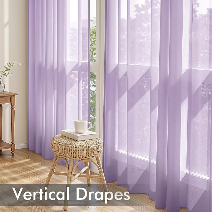 MIULEE Light Purple Sheer Curtains 90 Inches Long 4 Panels 42 x 90 Inches | - Image 5