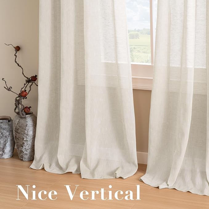 H.VERSAILTEX Natural Linen Curtains Semi-Sheer Curtains Nickel Grommet Privacy - Image 7