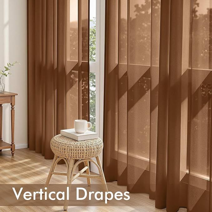 MIULEE Dark Brown Sheer Curtains 84 Inches Long 4 Panels 42 x 84 Inches | Light - Image 5