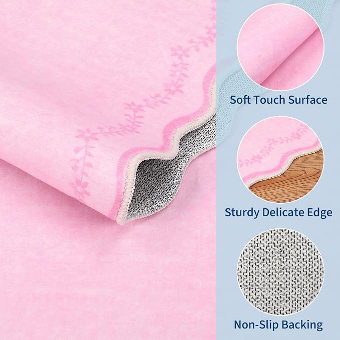 GarveeHome 4x6 Scalloped Washable Area Rug Pink Nursery Kids Bedroom Rug | Soft - Image 4