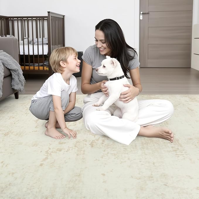 9x12 Area Rug Living Room: Modern Washable Indoor Soft Carpet Beige | - Image 9