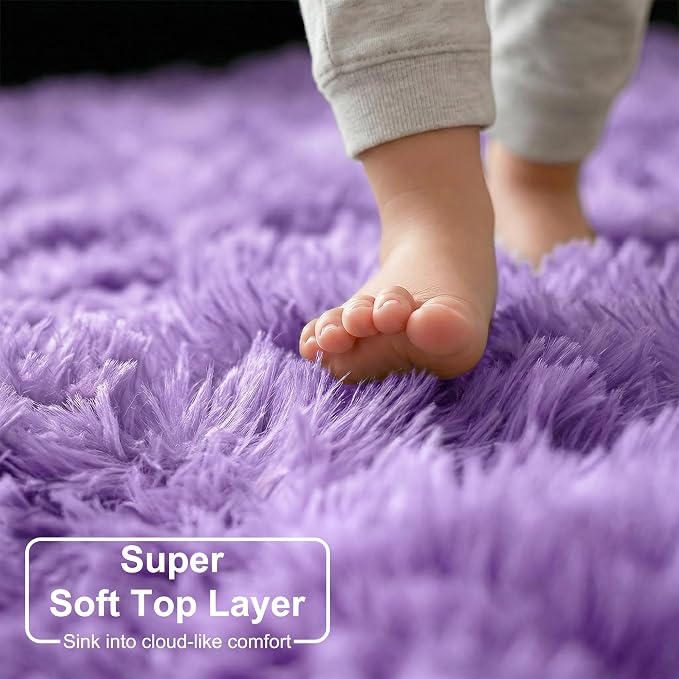 Amdrebio Purple Furry Big Round Kids Rug 6Ft - Image 4