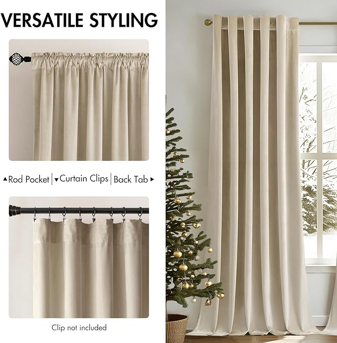 MIULEE Velvet Curtains 52x96 inches 2 Panels Beige Blackout Curtains | Luxury - Image 2
