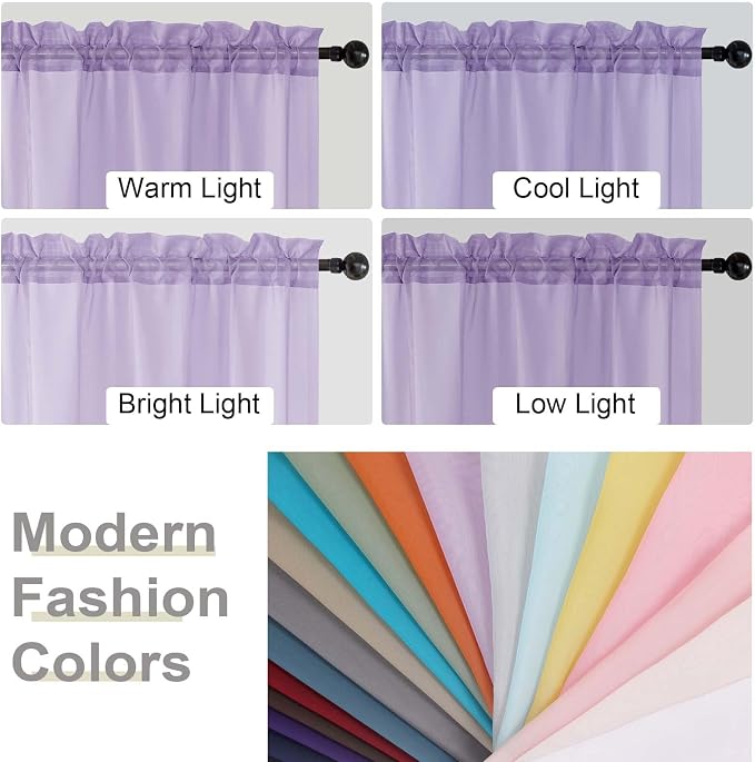 Lavender Sheer Curtains for Bedroom Living Room 45 Inch Length 2 Panels - Image 7
