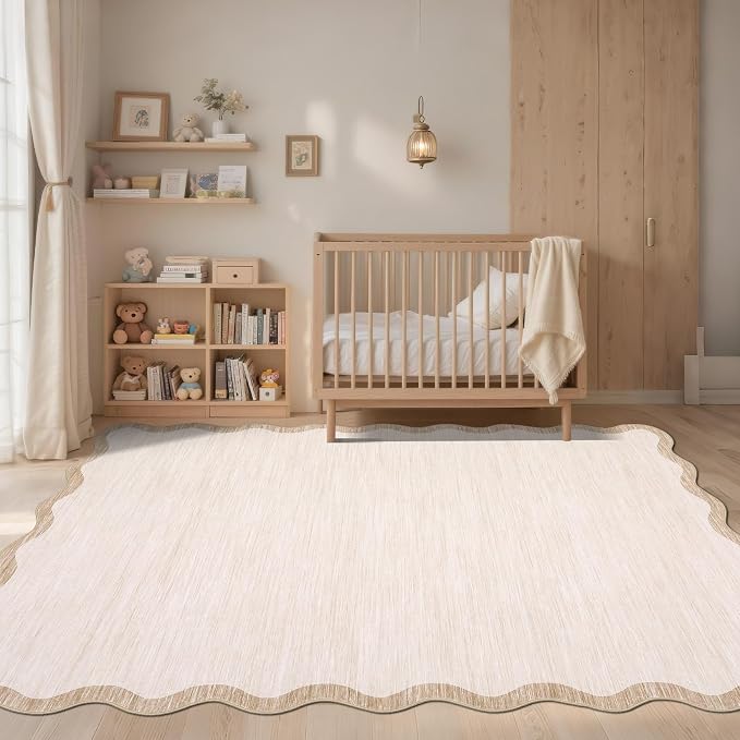 GarveeHome Scalloped Washable Rug 3x5 Beige Living Room Area Rug Non Slip | - Image 2