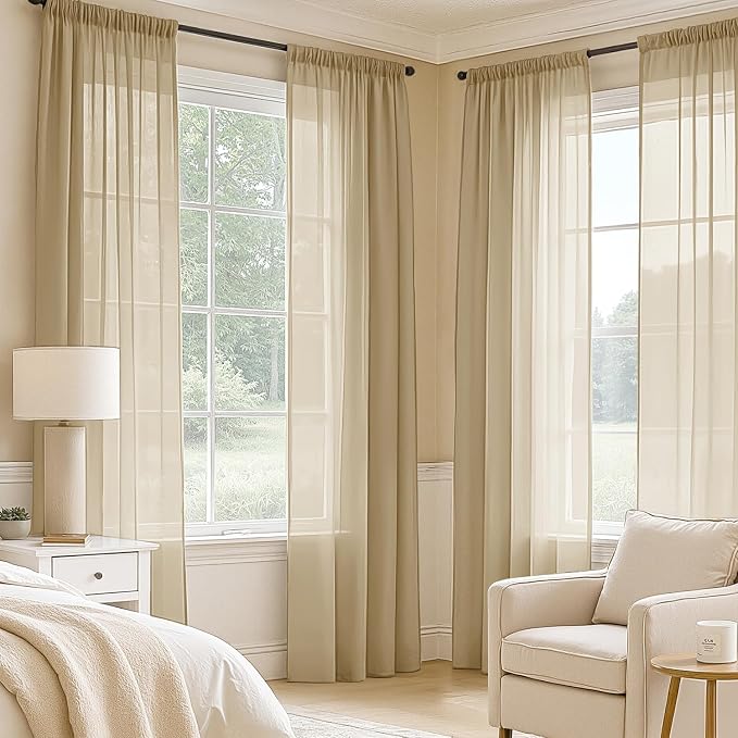 MIULEE Beige Sheer Curtains 72 Inches Long 4 Panels 54 x 72 Inches | Light - Image 2