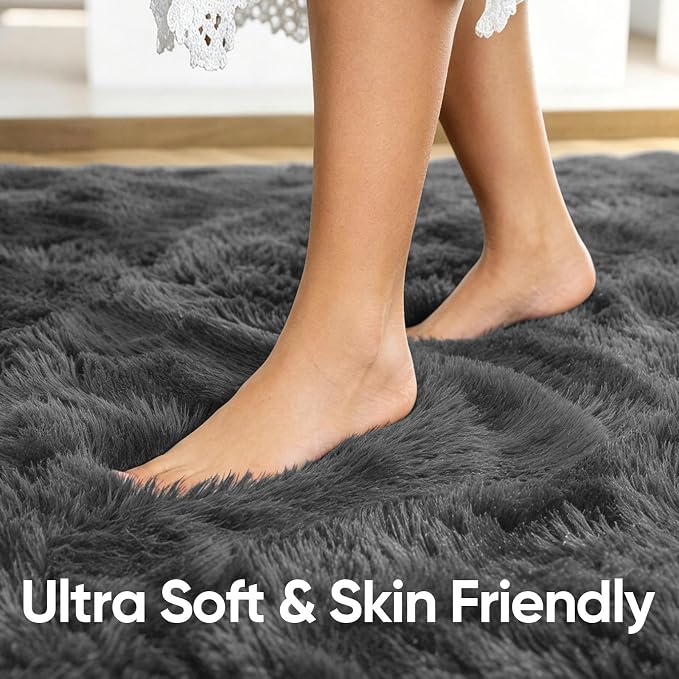 9x12 Extra Large Dark Grey Fluffy Area Rug Non-Slip - Image 5